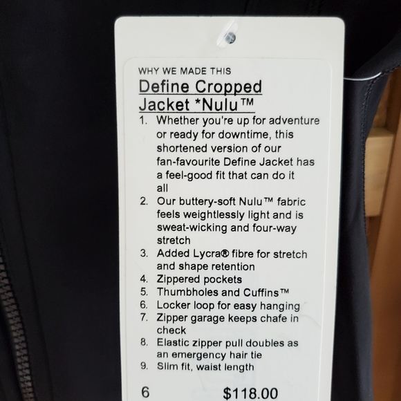 NWT LULULEMON DEFINE JACKET CROPPED BLACK SIZE 6 NULU - Picture 5 of 8